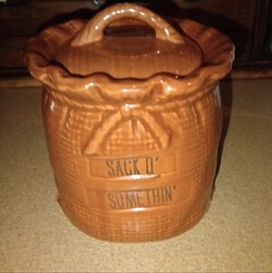 Brown Ceramic Sack O' Somethin' Jar (Vintage House Of Webster)
